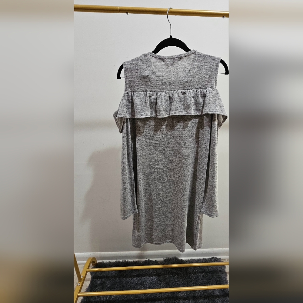 Gray Cold Shoulder Ruffle Dress